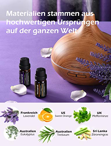 VicTsing Ätherische Öle Set (6x10ml), Essential Oil für Aromatherapie, Duftöl für Aroma Diffuser, 100% Rein Öle, Lavendel, Pfefferminz, Teebaum, Zitronengras, Eukalyptus, süße Orange-Braun - 3