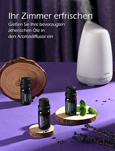 VicTsing Ätherische Öle Set (6x10ml), Essential Oil für Aromatherapie, Duftöl für Aroma Diffuser, 100% Rein Öle, Lavendel, Pfefferminz, Teebaum, Zitronengras, Eukalyptus, süße Orange-Braun - 4