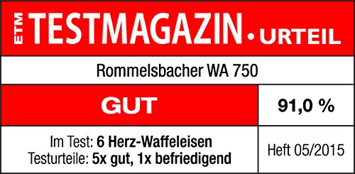 ROMMELSBACHER WA 750 Waffeleisen (Herzwaffeln, Xylan Plus Antihaftbeschichtung, stufenlose Temperaturregelung, wärmeisoliertes Gehäuse) silber - 7