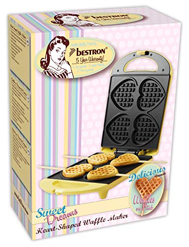 Bestron Waffeleisen für Herzwaffeln am Stiel, Retro Design, Sweet Dreams, 780 Watt, Gelb - 5