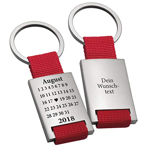 Geschenke 24 Schlüsselanhänger Schönster Tag in Rot mit Wunschgravur – gravierter Schlüssel Anhänger im Kalender Design - mit Wunschtag, Monat und Jahr personalisiert