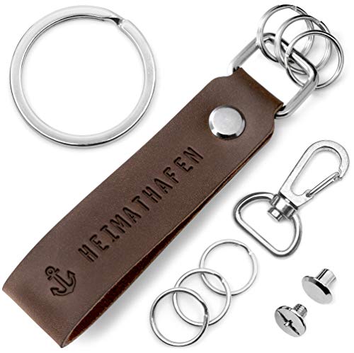 FABACH Leder Schlüsselanhänger mit wechselbarem Schlüsselring in Geschenkbox - Haus Schlüssel Anhänger für Schlüsselbund der Wohnung und Hausschlüssel - Heimathafen