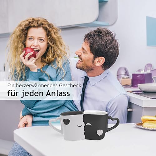 Mia Mio – Kaffeetassen/Küssende Tassen Geschenk Set zu Ostern/Hochzeit für Freund/Freundin aus Keramik (Grau) - 2