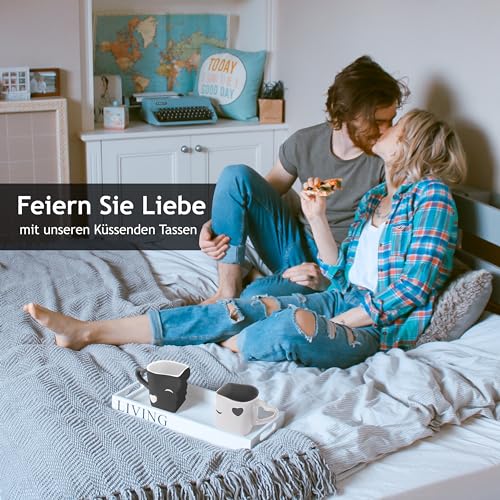 Mia Mio – Kaffeetassen/Küssende Tassen Geschenk Set zu Ostern/Hochzeit für Freund/Freundin aus Keramik (Grau) - 3