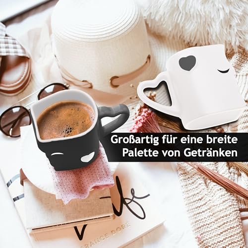 Mia Mio – Kaffeetassen/Küssende Tassen Geschenk Set zu Ostern/Hochzeit für Freund/Freundin aus Keramik (Grau) - 4