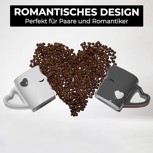 Mia Mio – Kaffeetassen/Küssende Tassen Geschenk Set zu Ostern/Hochzeit für Freund/Freundin aus Keramik (Grau) - 5