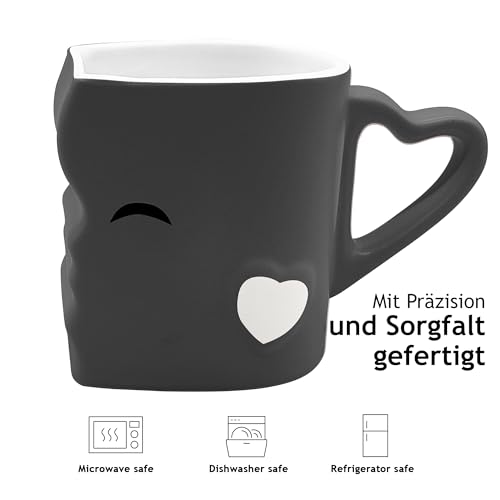 Mia Mio – Kaffeetassen/Küssende Tassen Geschenk Set zu Ostern/Hochzeit für Freund/Freundin aus Keramik (Grau) - 6