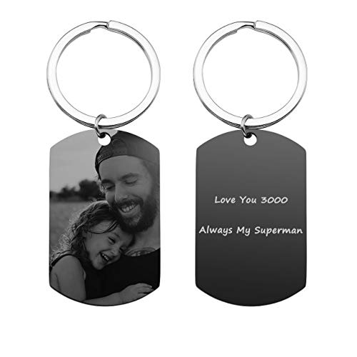 Zysta Personalized Text & Fotogravur - Edelstahl Dog Tag Schlüsselanhänger Erkennungsmarke ID Tag Gravurplatte Keychain Schlüsselbund für Personalisierte Geschenke (Mit- Text & Fotogravur)