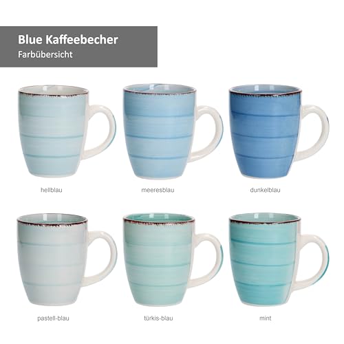 MamboCat 6-TLG. Kaffeebecherset Blue Baita Blautöne 350 ml Steingut-Tassen rund Trink-Becher für Heiß-Getränke Tee-Pott abstraktes Strudel-Dekor Geschirr - 4