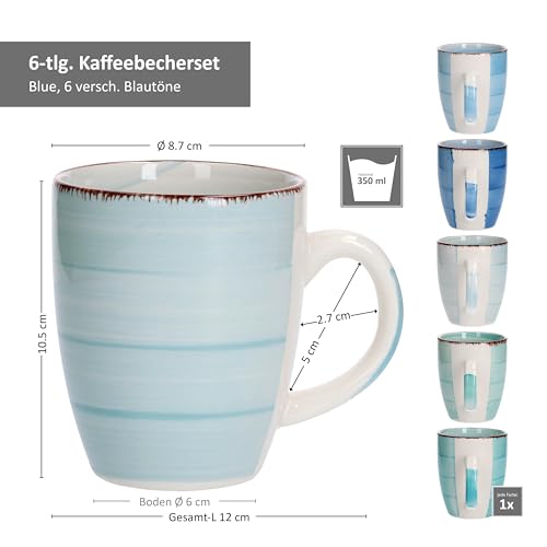 MamboCat 6-TLG. Kaffeebecherset Blue Baita Blautöne 350 ml Steingut-Tassen rund Trink-Becher für Heiß-Getränke Tee-Pott abstraktes Strudel-Dekor Geschirr - 5