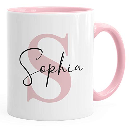 SpecialMe® Namenstasse personalisierte Kaffee-Tasse mit Namen und Buchstabe persönliche Geschenke Buchstabentasse inner-rosa Keramik-Tasse