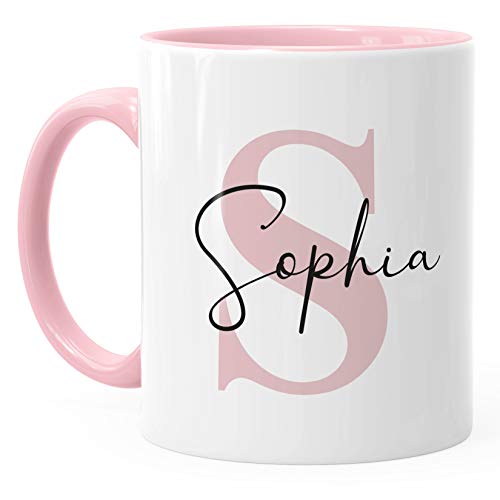 SpecialMe® Namenstasse personalisierte Kaffee-Tasse mit Namen und Buchstabe persönliche Geschenke Buchstabentasse inner-rosa Keramik-Tasse - 2