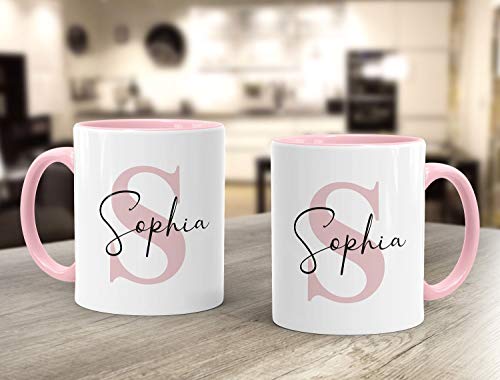 SpecialMe® Namenstasse personalisierte Kaffee-Tasse mit Namen und Buchstabe persönliche Geschenke Buchstabentasse inner-rosa Keramik-Tasse - 3