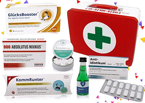 Geburtstags-Geschenk | Erste Hilfe Set Geschenkbox, witziger Sanikasten | 7-teilig | Spaßgeschenk