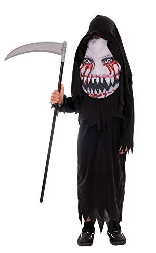 Magicoo Monster Skelett Kostüm Kinder Jungen schwarz inkl. Robe & Kopfteil mit Maske - Gr 110 bis 140 - Halloween Dämon Skelett-Kostüm Kind (110/116)