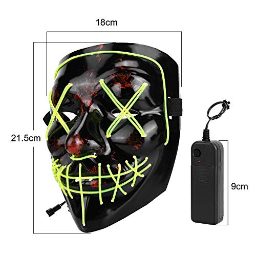 XDDIAS Halloween Maske, LED Horror Purge Maske mit 4 Blitzmodi für Halloween Fasching Karneval Party Kostüm Cosplay Dekoration (Grün) - 2