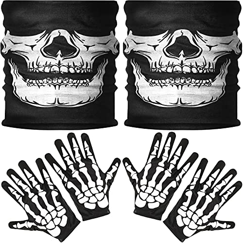 2 Set Weiß Skelett Handschuhe und Schädel Gesichtsmaske Geist Skelett für Erwachsene Halloween Tanzen Party Kostüm