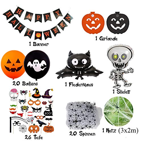 SicurezzaPrima Halloween Deko 2020 XXL Set – 71 Teile – Dekoration und Accessoires für Grusel Party und Garten – Girlande, Ballons, Spinnennetz, Fotobox - 2