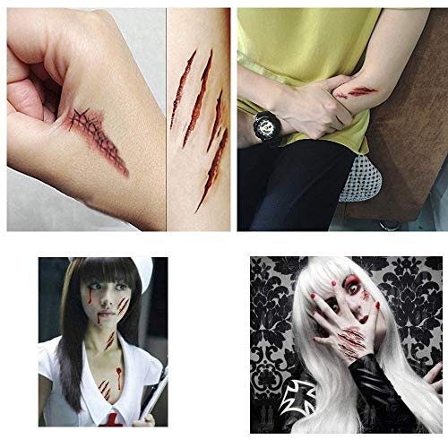 Chengzhi Temporäre Tattoos (10 Blatt) – Halloween Zombie Scars Tattoos Aufkleber mit gefälschten Scab Blut Spezial Fx Kostüm Makeup Stützen - 3