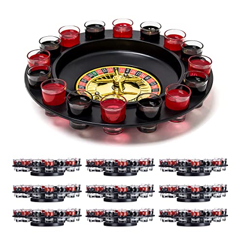 Relaxdays Roulette Trinkspiel, Partyspiel mit Drehrad, Schnapsgläsern & Kugeln, Roulettespiel für Partys, rot/schwarz