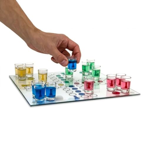 Out of the Blue 79/3943 – Glas Trinkspiel Ludo, mit 16 Gläsern und 2 Würfeln, Spielfläche ca. 31 x 31 cm, im Geschenkkarton - 6