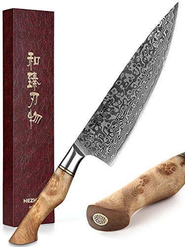 HEZHEN Kochmesser-Professional-21cm Damaststahl, Küchenmesser VG10 Hochwertiges Kochwerkzeug der Gyuto Messer Master Serie zu Hause,Restaurant Bergahorn Griff aus Restaurant