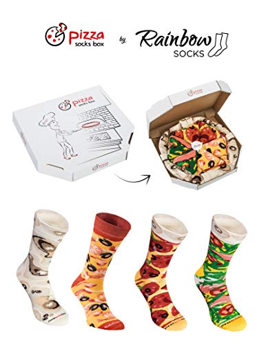 Rainbow Socks – Damen Herren – Pizza Socken Box Meeresfrüchte Pepperoni Italienische – 4 Paar – Größen 41-46 - 2