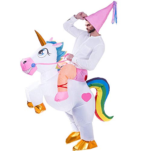 Tacobear Aufblasbare Einhorn Kostüm für Erwachsene Karneval Halloween Kostüm Trag Mich Kostüm Aufblasbare Reiter Kostüm für Damen und Herren mit Hut - 3