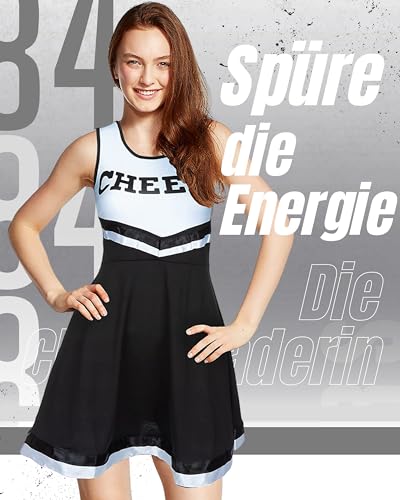 Redstar Fancy Dress – Damen Cheerleader-Kostüm – Uniform mit Pompons – Halloween, American High School – 6 Größen 34-44 – Schwarz – S - 2