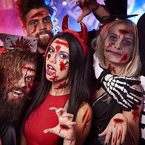 Alintor Halloween Schminke Set – Halloween Narben Tattoo, Halloween Kostüm Damen Tattoo, Wasserdicht Terror Zombie Wunden Tattoo für Kinder Erwachsener Makeup(5 Große + 15 Kleine Stück, 180 Muster) - 5