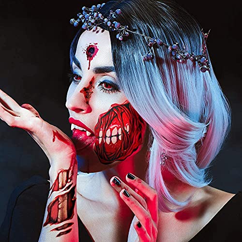 Alintor Halloween Schminke Set – Halloween Narben Tattoo, Halloween Kostüm Damen Tattoo, Wasserdicht Terror Zombie Wunden Tattoo für Kinder Erwachsener Makeup(5 Große + 15 Kleine Stück, 180 Muster) - 7