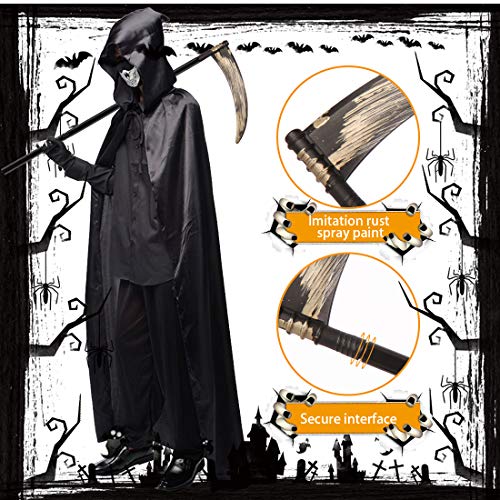 O-Kinee Halloween Kostüm Set, Enthält Sensemann Kostüm Sense Schädelmaske SchädeHandschuhe, Unisex Kostüm Sensenmann für Halloween Party Dekoration Cosplay - 2