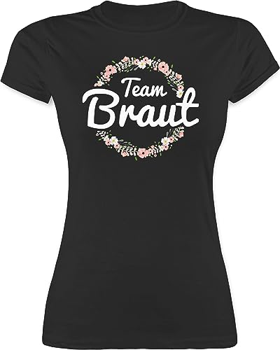 JGA Junggesellenabschied Frauen - Team Braut Blumenkranz - XXL - Schwarz - Blumenkranz grün - L191 - Tailliertes Tshirt für Damen und Frauen T-Shirt