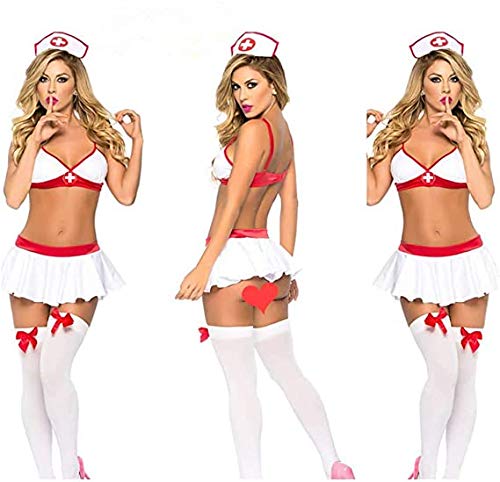 MONIKI Women Sexy Nurse Lingerie Bedroom Naughty Nurse Costume Cosplay Uniform With Stockings (White) - 3