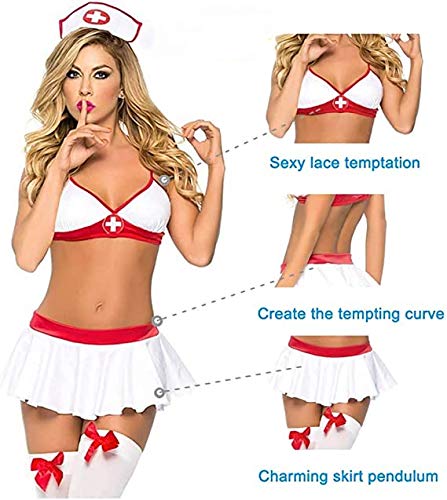 MONIKI Women Sexy Nurse Lingerie Bedroom Naughty Nurse Costume Cosplay Uniform With Stockings (White) - 4