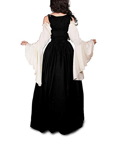 Guiran Damen Mittelalterliche Kleid mit Trompetenärmel Mittelalter Party Kostüm Maxikleid Schwarz S - 2