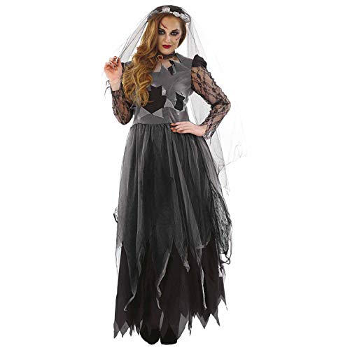 Fun Shack Schwarzes Zombie Braut Kostüm für Damen, Halloween und Karneval - XXXL