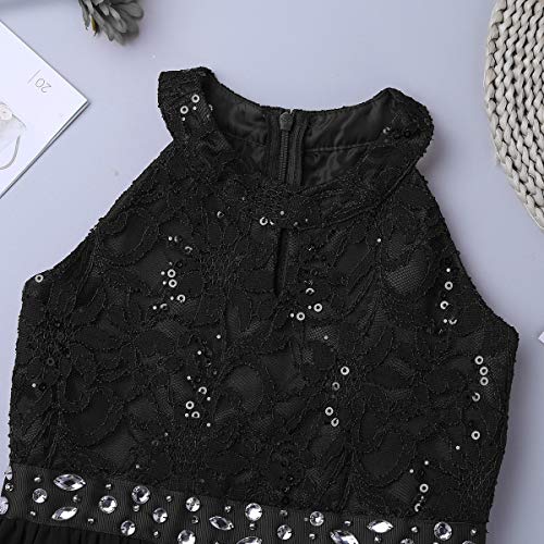 iEFiEL Sweet Prinzessin Lace Blumenmädchenkleider für Hochzeits Brautjungfern Festzug Partei Festliches Kleid Kinder Overall Jumpsuit Gr. 116-164 Schwarz 152 - 6