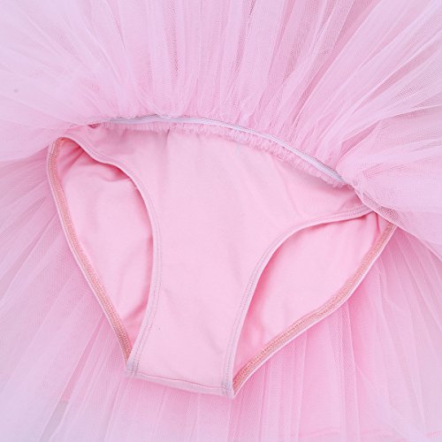 iEFiEL Mädchen Kleid Ballettkleid Kinder Ballett Trikot Ballettanzug mit Tütü Röckchen Pailletten Kleid in Weiß Rosa Türkis (122-128, Pink) - 4