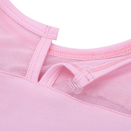 iEFiEL Mädchen Kleid Ballettkleid Kinder Ballett Trikot Ballettanzug mit Tütü Röckchen Pailletten Kleid in Weiß Rosa Türkis (122-128, Pink) - 6