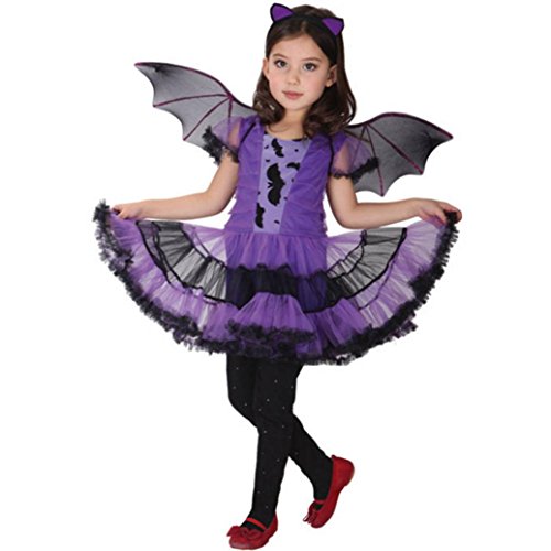 Babykleider,Sannysis Kinder Baby Mädchen Halloween Kleidung Kostüm Kleid + Haar Hoop + Fledermaus Flügel Outfit 2-15Jahre (110, Lila)