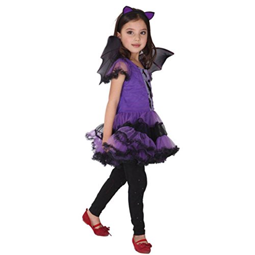 Babykleider,Sannysis Kinder Baby Mädchen Halloween Kleidung Kostüm Kleid + Haar Hoop + Fledermaus Flügel Outfit 2-15Jahre (110, Lila) - 2