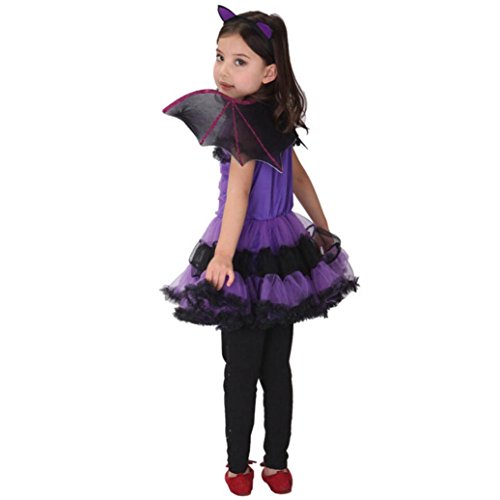 Babykleider,Sannysis Kinder Baby Mädchen Halloween Kleidung Kostüm Kleid + Haar Hoop + Fledermaus Flügel Outfit 2-15Jahre (110, Lila) - 4