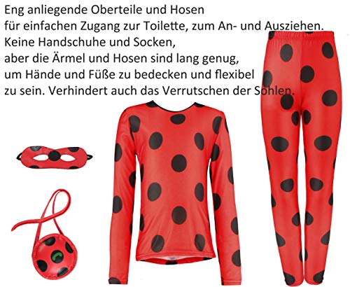 Seawhisper Ladybug Kostüm Mädchen Kinder Marienkäfer Kostüm mit Augenmaske Tasche Karneval Halloween Kostüm Faschings-kostüme 110 116 - 3