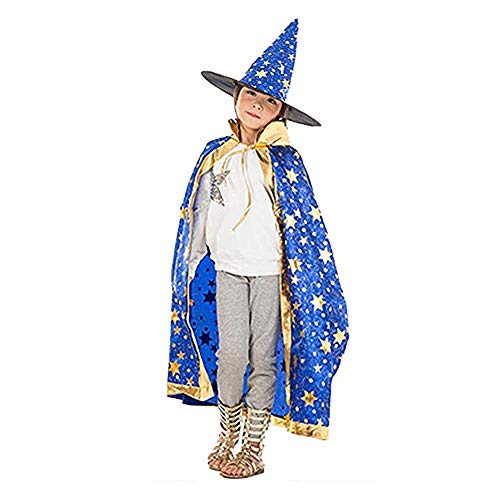 HomeMall Kinder Halloween Kostüm, Hexe Zauberer Umhang mit Hut für Kinder (Magie Blau) - 7