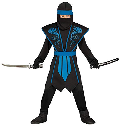 Magicoo Ninja Kostüm für Jungen Kinder blau schwarz mit Rüstung Gr 110 bis 146 - Ninja Halloween Fasching Kostüm (128/134)