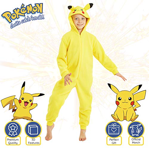 Pokémon Pikachu Schlafanzug, Kinder Jumpsuits Kostüm Tier Pyjama Onesie, Kuscheliger Kigurumi, Kostüm Kinder Jungen, Faschingskostüme, Perfektes Lustige Geek Cosplay Geschenk (9-10 Jahre) - 3