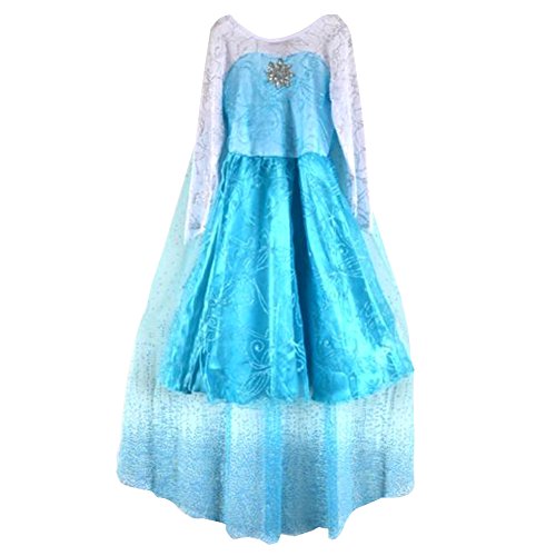 Timesun® Mädchen Prinzessin Schneeflocke Süßer Ausschnitt Kleid Kostüme mit Diadem, Handschuhen, Zauberstab und Zopf, Gr. 98/140 (130 ( Körpergröße 130cm ), #01 kleid mit 4 Zubehör) - 2