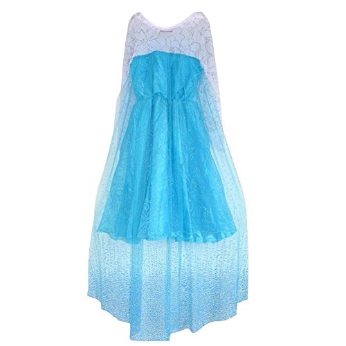 Timesun® Mädchen Prinzessin Schneeflocke Süßer Ausschnitt Kleid Kostüme mit Diadem, Handschuhen, Zauberstab und Zopf, Gr. 98/140 (130 ( Körpergröße 130cm ), #01 kleid mit 4 Zubehör) - 4