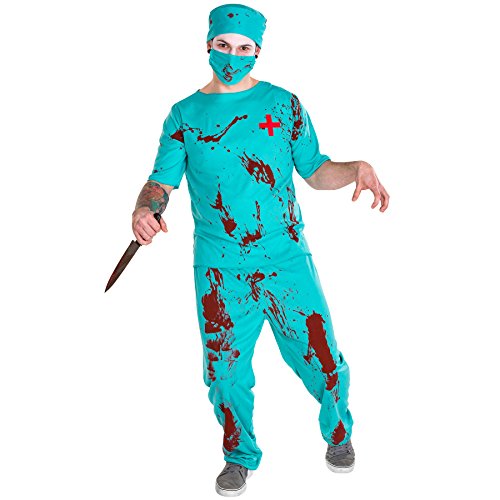 TecTake dressforfun 4-TLG. Herrenkostüm Zombie Arzt Doktor Kostüm inkl. Oberteil, Hose, Mundschutz & OP Mütze (XL | Nr. 300185)